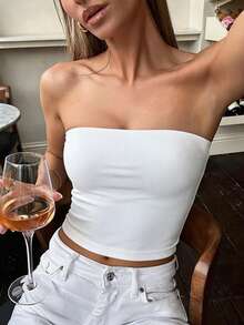 GLAMSKIN Women's Sexy Strapless Top, Summer/Autumn Casual Double-Layer Fitted Basic Camisole, Back To School Street Style Beach Vacation White - White - View 7