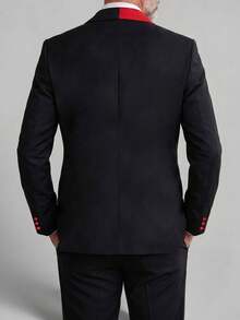 Men's Fashion Design Colorblock Double-Breasted Blazer, Light Business Style Suitable For Daily Wear, Casual Commute, Business Party And Banquet, Spring/Summer - Black - View 3
