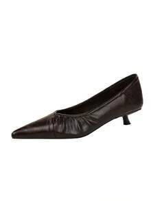 Korean Style Fashion Panather Pattern Professional Elegant Pointed Toe Low Vamp Low Heel Slip-On Mid Heel Pumps For Women - Brown - View 12