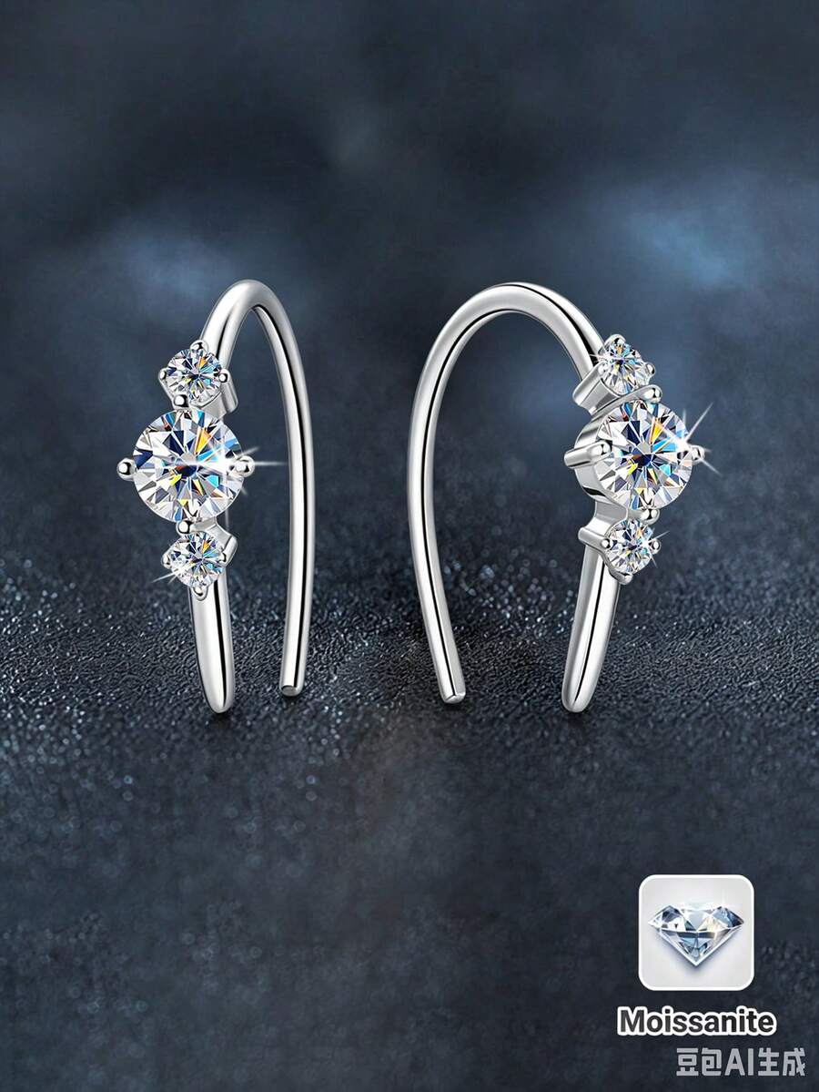 2pcs Fashion Luxury 925 Sterling Silver 4.0mmX2pcs 2.0mmX4pcs Total 0.8ct Moissanite Earrings Suitable For Women Daily Wear Party Vacation Mother's Day Wedding Anniversary Birthday Shiny Jewelry Gift - Silver - View 1