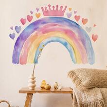 1pc Watercolor Rainbow Crown Wall Sticker, Colorful Heart Surround Minimalist Home Wall Decor Sticker - Multicolor - View 4