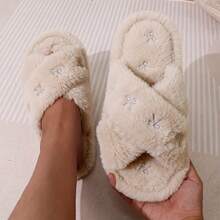女款毛絨蝴蝶結拖鞋，可愛露趾室內鞋，柔軟蓬鬆交叉帶設計，舒適緩衝鞋墊，保暖休閒一腳蹬拖鞋，適合臥室、客廳室內穿著，甜美時尚居家鞋，適合送給女性與女孩的可愛禮物 - 多款 - 查看 34