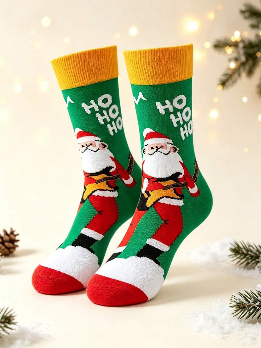 Men Women Christmas Crew Socks, Festive Red Long Holiday Socks, Plus Size Soft Casual Socks, Zhuji Made Warm Knit Socks, Daily Wear Christmas Gift Socks For Family Party Home Decoration - Multicolor - View 1