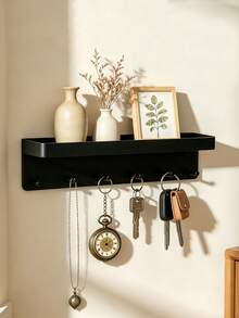 1pc Wall-Mounted 6-Hook Key Rack, Dual-Direction Design, Easy Installation For Keys And Mail. Suitable For Entryway, Hallway, Office And Other Areas, Black Surface Design. - Multicolor - View 4