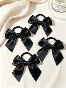 6pcs Girls Fashion Bow Ribbon Hair Ties Hair Ropes Vintage Elegant Style Hair Bands Suitable For Daily Wear, Outings, Travel, High Ponytail, Autumn Outfit, Hair Accessories, Women Hair Ornaments - Black, White, Pink - View 6