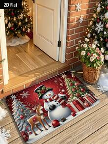 1-Piece Set Of 2D Flat Christmas Snowman And Reindeer Patterned Door Mats For Holiday Home Decoration - A - View 4