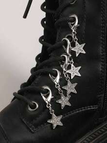 5pcs Gothic Vintage Rhinestone Star Shoe Charms, Suitable For Boots, Halloween - Silver - View 4