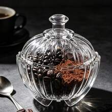 1pc 8.5cm*11cm Vertical Striped Glass Candy Jar With Lid Decorative Storage Container - View 7