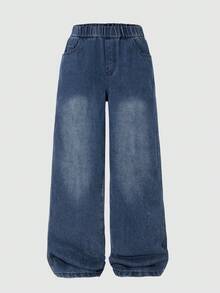 Boys' Cartoon Embroidered Straight Leg Jeans - Blue - View 2