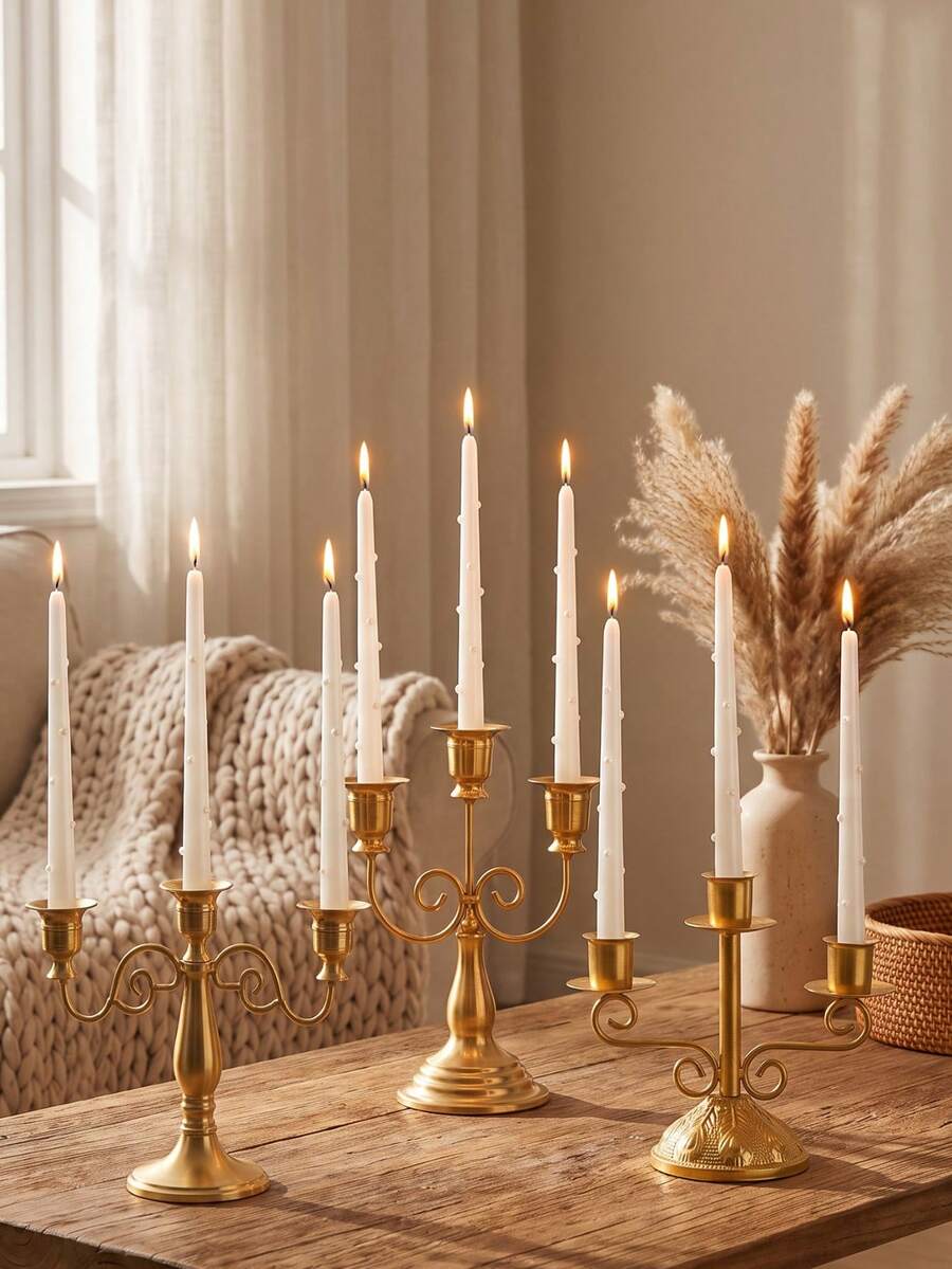 1pc/Set Vintage 3-Arm Metal Candle Holder, Simple Creative Forged Candle Stand, Suitable For Wedding, Family Gathering, Party, Proposal Ceremony And Dining Table Decor, Can Be Used As Centerpiece Or Candle Holder Decoration, Ramadan Decor, Eid Al-Fitr Gift, Ramadan Decoration