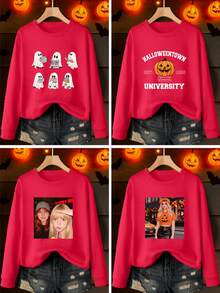 Custom Women's Crewneck Sweatshirt – Fall/Winter/Spring Top. Upload Your Own Images And Text To Create A Unique, Creative Top - Red - View 2