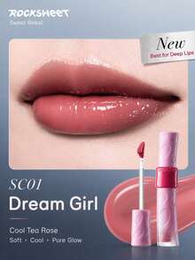 ROCK SWEET Debut Night 系列鏡面唇釉，輕盈顯色，晶瑩透明薄膜，持久玻璃鏡面光澤 - SC01 冷茶煙粉 - 查看 8