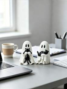 1pc Cute Halloween Ghost-Shaped Black Cat Figurine, Resin Material, Suitable For Multi-Layer Tray Decoration, Beautiful Shelf Display Or Desktop Decor; Also An Ideal Gift For Cat Lovers, Desktop Accessory, Desktop Ornament, Halloween - Multiple Styles - View 6