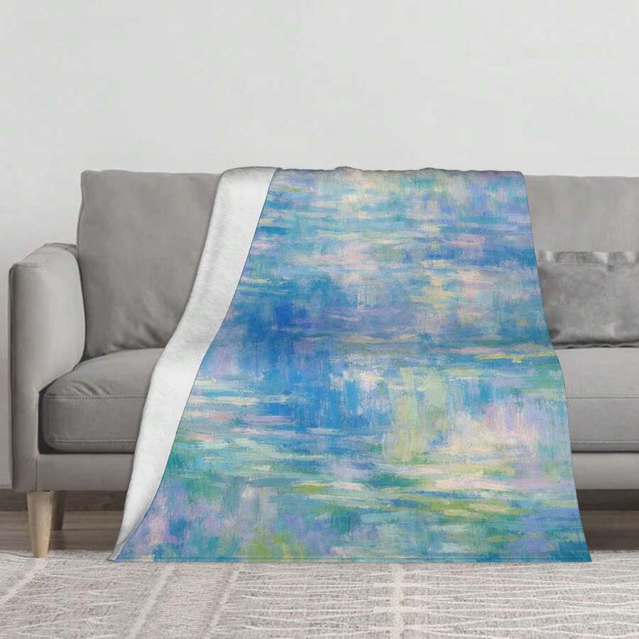 1PC Blanket Available In Multiple Sizes Impressionistic Pastel Water Gentle Dreamy Hues. All-Scenario Blanket, Niche Holiday Home Item. - Multicolor - View 1