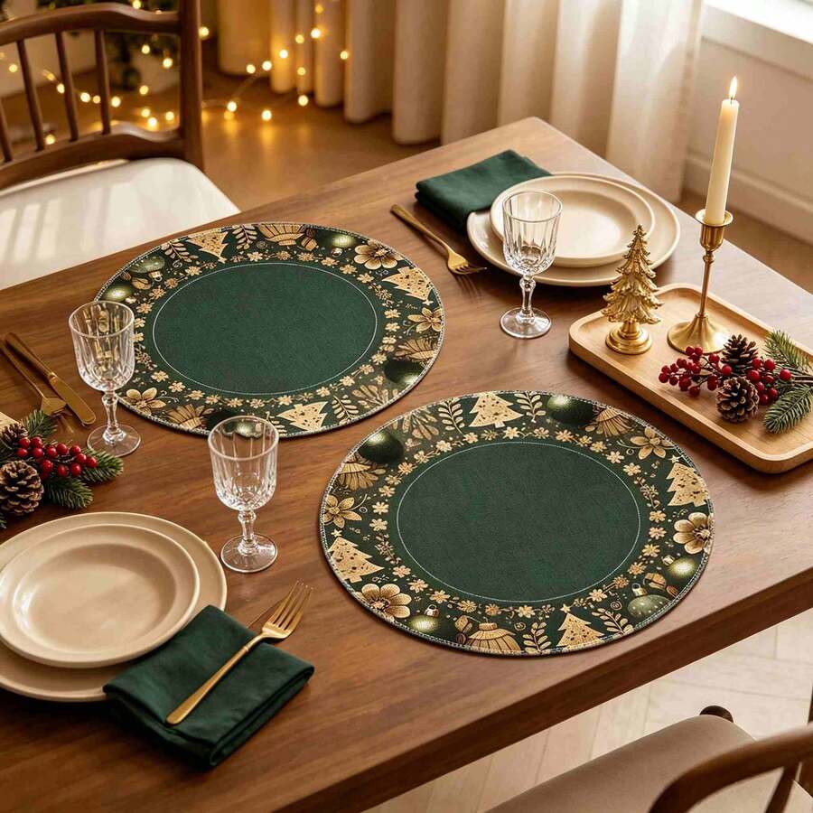 1/4/6pcs Christmas Series - Dark Green & Gold Floral Christmas Tree ...