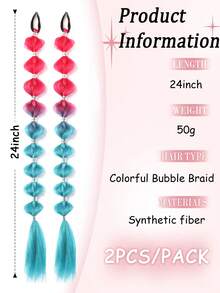 2pcs Of Colorful 24 Inch Synthetic Bubble Ponytail Hair Extensions, Suitable For Daily Carnival Festival And Gathering Wear - Multicolor - View 3