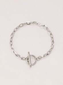 1pc Stainless Steel Minimalist Bracelet Gold Color Chain Toggle Clasp Cuban Curb Chain Basic Bracelets For Men Women Jewelry - Bracelet - View 15