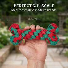 Dog Rope Toy – Bone-Shaped Christmas Theme – Durable Interactive Tug Toy – Suitable For Small To Medium Dogs – Red And Green Color Scheme - Multicolor - View 3