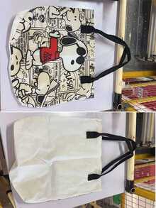 1pc Snoopy Print Yellow Canvas Tote Bag, Large Capacity, Suitable For Travel, Shopping And Daily Life, Ideal Gift For Birthday, Valentine's Day, Back To School And Graduation - C - View 8