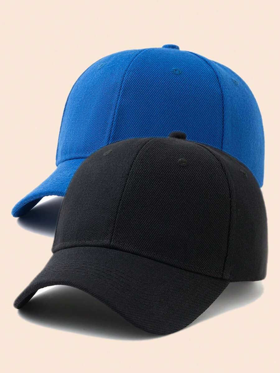 1件/2件 素色可調尺寸休閒棒球帽 - 黑色+寶藍色 - 查看 1