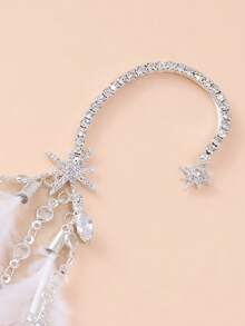 outingfit 1pc Women's Feather Tassel Earrings, Bohemian Style Rhinestone Star Earrings, Exotic Party Evening Accessory - Right Ear - View 4