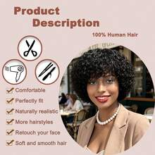 6 Inch Short Pixie Cut Human Hair Wig For Women Afro Kinky Curly Black Color Full Machine Made 100% Human Hair Jerry Curly Wave Style - Natural Black - View 2