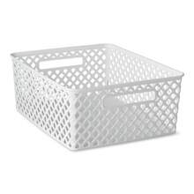 Stylish Medium White Decorative Plastic Storage Basket – Set Of 3, Compact 14" X 11.5" X 5.3", Lightweight & Stackable For Home, Dorm, Or Bathroom Organization - White - View 2