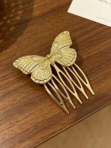 1件復古金屬側梳，奢華壓花鏤空蝴蝶紋理髮梳，女性百搭金屬髮飾，適用派對、婚禮及日常配戴 - 彩色 - 查看 13