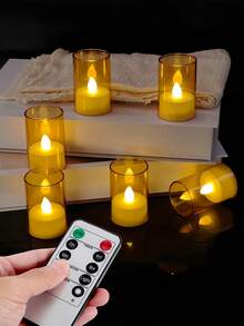 6/12/24pcs Small LED Flameless Tea Lights, Timer Flameless Tea Candles, LED Tea Lights, Flickering Electronic Tea Candles, Battery Operated Candles With Remote Control Timer, Suitable For Home, Wedding Centerpiece Decoration, Christmas, Table Setting And More. - Gold - View 4