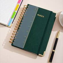 1pc,A5 Leather Spiral Notebook, Minimalist Business Style, Premium Leather Cover Wear-Resistant And Stain-Resistant, Built-In Colorful Divider Pages For Easy Classification, Spiral Binding Allows Flat Lay Writing, Smooth Ink Flow Without Bleeding, Suitable For Student Classroom Notes, Business Office And Daily Memo. - Multi-color - View 6