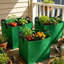 3pcs Large Rectangular Handle Foldable Heavy Duty 7.2 Gallon Gardening Planter Bags --- Lightweight And Durable, Suitable For Indoor And Outdoor Environments, Ideal For Growing Vegetables And Flowers, Traditional Style Design, Made Of Non-Woven Fabric - Green 7 Gallon - View 1
