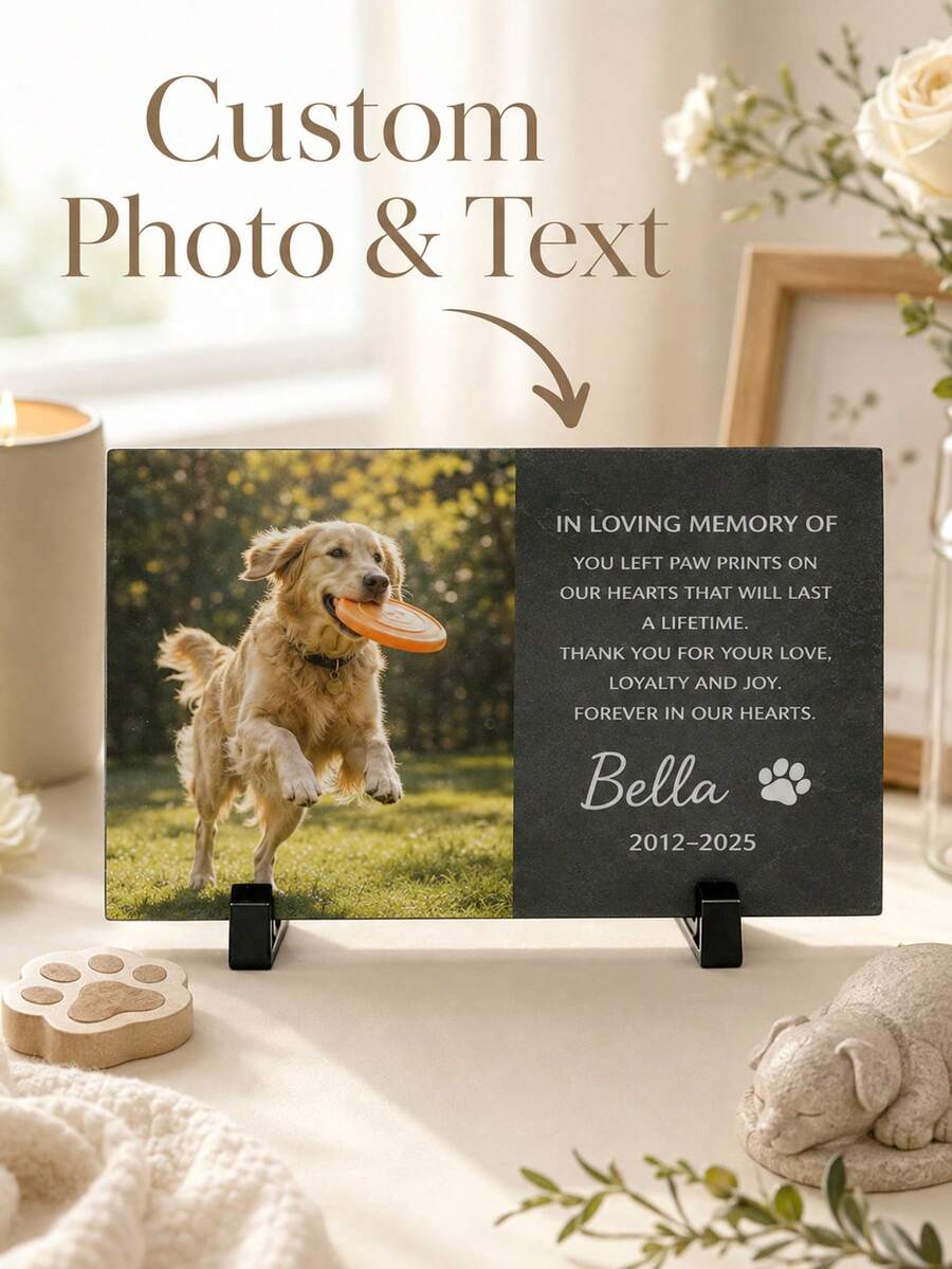 Customized Pet Memorial Stone, Pet Tombstone With Photo, Pet Tombstone, Dog Photo Plaque, Pet Memorial Gift, Dog And Cat Memorial Gift, Gift For Pets - Multicolor - View 1