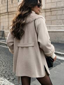 Women's Casual Wool Belted Coat With Faux Fur Collar, Suitable For Date Night, Outings And Home Leisure, Autumn/Winter Fashion - Grey - View 6