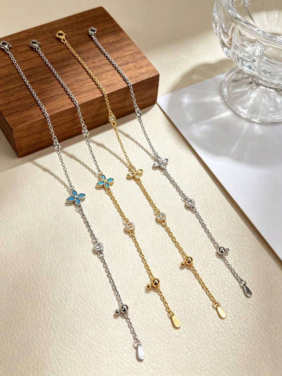 Clover Bracelet,Adjustable Chain,Zirconia Jewelry,Gold Plated Accessory,Stackable Women Gift - Multicolor - View 1