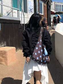 Korean Style Niche Design Colorblock Fashion Large Capacity Blue Polka Dot Versatile Handbag Shoulder Bag Tote Bag For Women - Coffee - View 8