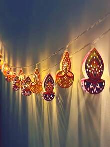 1pc Candlelight String Lights, LED Diwali String Lights, Diwali Style Hollow Metal Oil Lamp, Perfect For Diwali Celebration, Wedding Decoration, Party Decoration, Home Decor, Room Decor, Porch Decor And Indoor/Outdoor Decoration - Candle String Lights - View 4