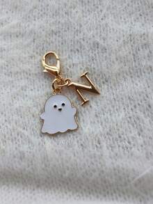 1Pc Mini Zinc Alloy Ghost Keychain, Cute Halloween Enamel Charm, White Ghost & Letter Pendant, Spooky Style, Bag Charm, Gift, Holiday Decor - Multicolor - View 34