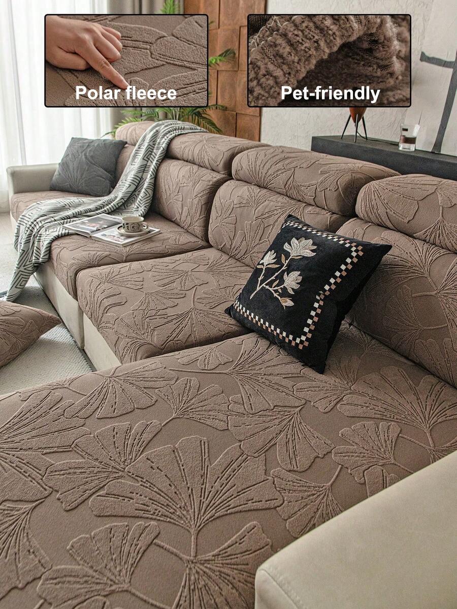 1pc Fleece Solid Color Sofa Cover, Elastic Stretch Wrap, Comfortable Minimalist INS Style, Pet-Friendly Anti-Slip Anti-Dirt, Machine Washable, All-Season Universal Sofa Cover For Living Room, Bedroom, Study, Suitable For L-Shaped 1/2/3/4 Seater Sofa - Khaki - View 1
