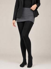 1pc Women's Black Lightweight Tights, High-Stretch Slim-Look Pantyhose For Fall, Winter, Business Office & Daily Wear - Black - View 2