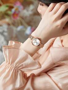 OLEVS Women's Quartz Watch Stainless Steel Strap Minimalist Roman Numeral Dial Crystal Accents Elegant Wristwatch Birthday Gift For Women - Rose Gold - View 6