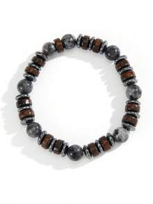 1pc Simple Luck Rain Stone Beaded Bracelet For Men Boho Wood Coconut Shell Lava Stone Charm Bracelet Accessories Jewelry Party Gifts - Multicolor - View 7