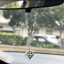 Dice Steering Wheel Car Hanging Ornament, Silver Clear Rhinestone Chain, Cool Retro‑Style Auto Interior Hanging Charm, Decorative Car Gift For Women - Ornaments - View 3