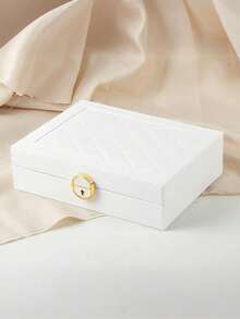 3-Layer Glass Large Capacity Jewelry Box With Lock, Desktop Drawer Jewelry Organizer, Vanity Accessory Storage Box, Women's Jewelry Gift Box, Ring, Necklace, Bracelet And Earring Storage Container - Multicolor - View 8