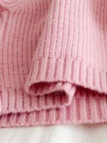 Setelan Rajut 2 Potong Warna Pink untuk Anak Perempuan dengan Bordir 3D dan Pita Putih, Sweater Leher Bulat Lembut dan Celana Lebar, Pakaian Kasual Musim Semi/Gugur - Berwarna merah muda - View 8