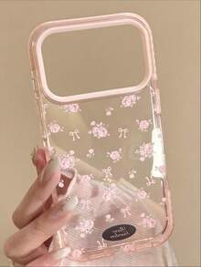 Kavenfort Pink Floral Phone Case For 17 Pro Max, Compatible With 13, 16, 11, 14, Soft, Anti-Drop, Transparent, Creative, Geometric, Artistic, Fresh, Niche, INS Style - Pink - View 3