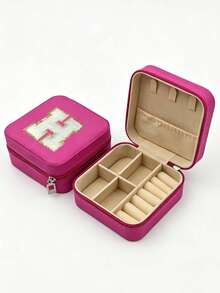 1pc PU Leather Jewelry Box, Large Capacity Jewelry Storage Box, Embroidered Letter Jewelry Organizer, Portable Travel Jewelry Storage Box, Suitable For Rings, Necklaces, Earrings, Etc., Travel Essential, Holiday Makeup Bag. - Multicolor - View 19