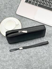 HOVI'S Set Dompet Pria 2 Buah dengan Tekstur Serat Karbon - Dompet Genggam dengan Tali Pergelangan Tangan Panjang dan Tempat Penyimpanan Ponsel + Dompet Pendek Kompak, Banyak Slot Kartu & Penutup Resleting - Hitam - View 7