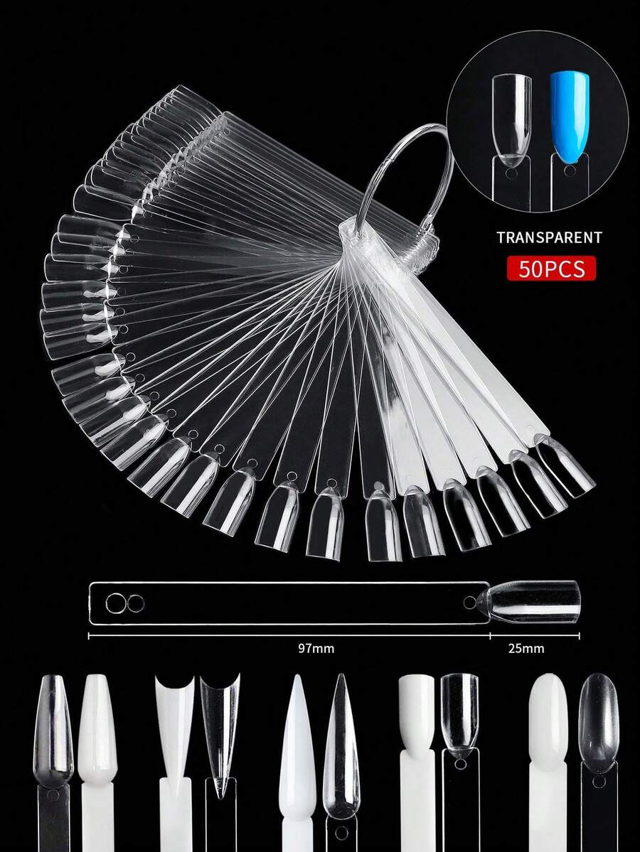 20/40 Nail Practice Tips, Clear Nail Color Chart Sticks With Ring, Fan-Shaped Nail Tips, False Nail Sample Sticks, Nail Practice Color Display, Clear Board, For Displaying Nail Designs - Multicolor - View 1