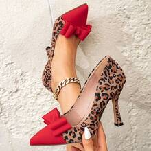 Women Elegant Leopard Print Bow Decor Color Block High Heel Pumps, Pointed Toe Stiletto Heels For Evening Party, Fashion Autumn Valentines, Elegant - Multicolor - View 8