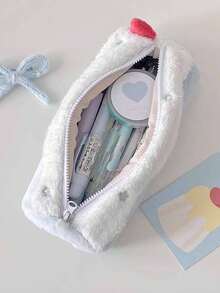 Swiss Roll Shaped Plush Pencil Case, Large Capacity Sweet Style Makeup Bag, Suitable For Daily Study And Office Supplies Storage - Multicolor - View 9